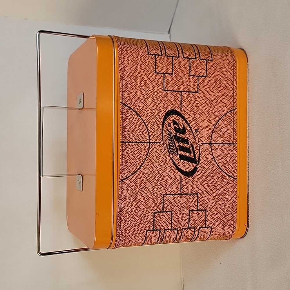 Miller Lite Orange Black Basketball Tin W/ Handles